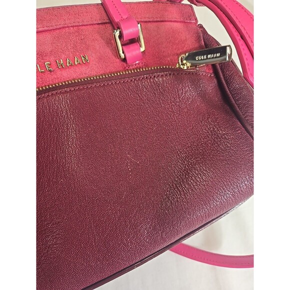 Cole Haan LINLEY Magenta Suede Leather Small Satchel Bag Purse Pink Gold Hardwar - Picture 9 of 16